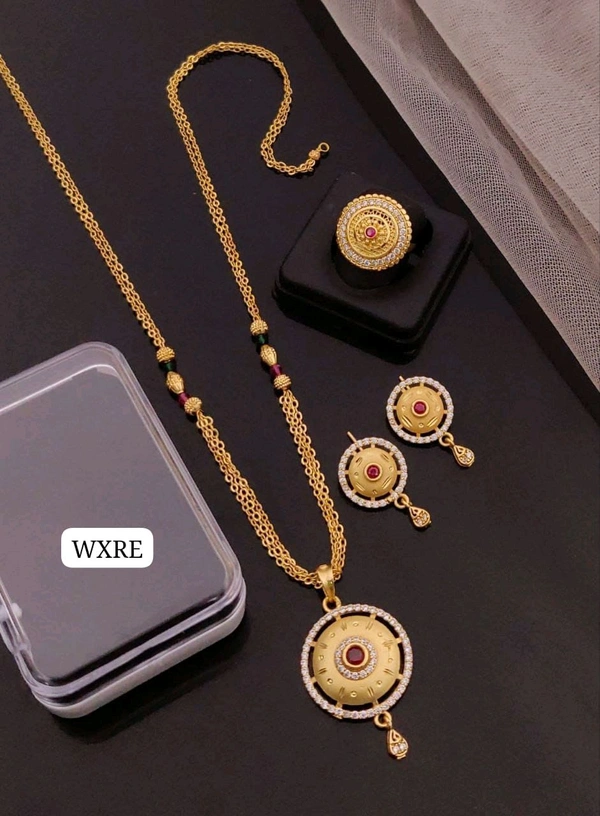 Kanaf Fancy AD Pendal + Tops + 2 line Imported satari chain + Ring  Combo set 1 Gram Forming pendal set Daily wear