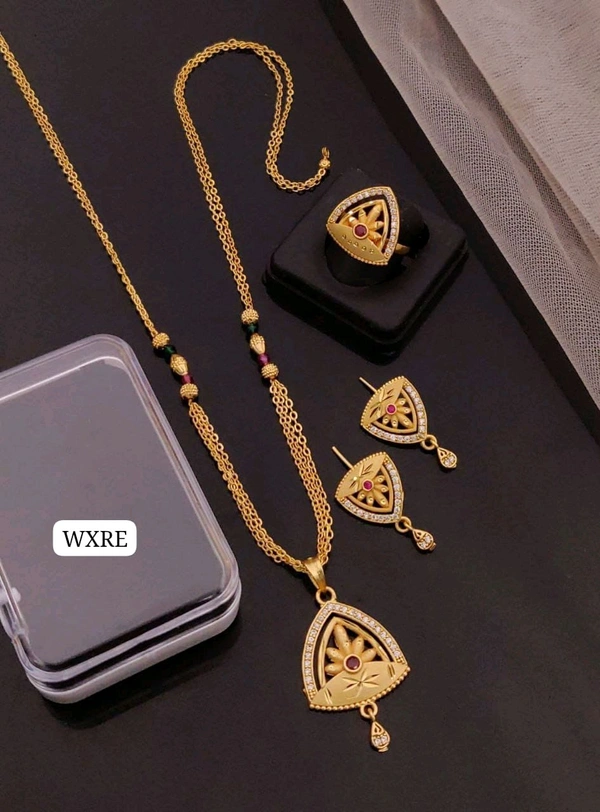 Kanaf 💫 KANAF Fancy AD Pendant Combo Set | 1 Gra mForming Gold Plated | Pendant + Tops + 2-Line Imported Satari Chain + Adjustable Ring | Daily Wear Jewellery