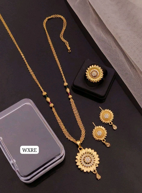 Kanaf 💫 KANAF Fancy AD Pendant Combo SetPendant + Tops + 2-Line Imported Satari Chain + Adjustable Ring | Daily  | 1 Gram Forming Gold Plated | Wear Jewellery