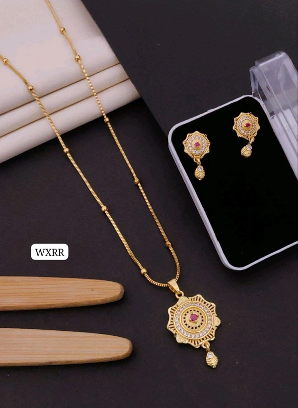 Kanaf 💫 KANAF Fancy AD Pendant Set with Fancy Chain | 1 Gram Forming Gold Plated | 18" Chain | Daily Wear Jewellery