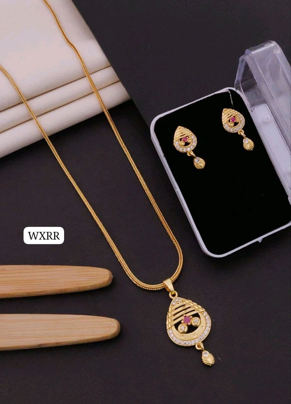 Kanaf 💫 KANAF Fancy AD Pendant Set with Fancy Chain | 1 Gram Forming Gold Plated | 18" Chain | Daily Wear Jewellery