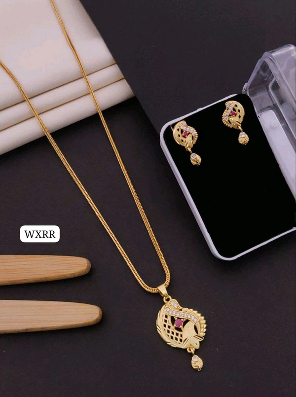 Kanaf 💫 KANAF Fancy AD Pendant Set with Fancy Chain | 1 Gram Forming Gold Plated | 18" Chain | Daily Wear Jewellery