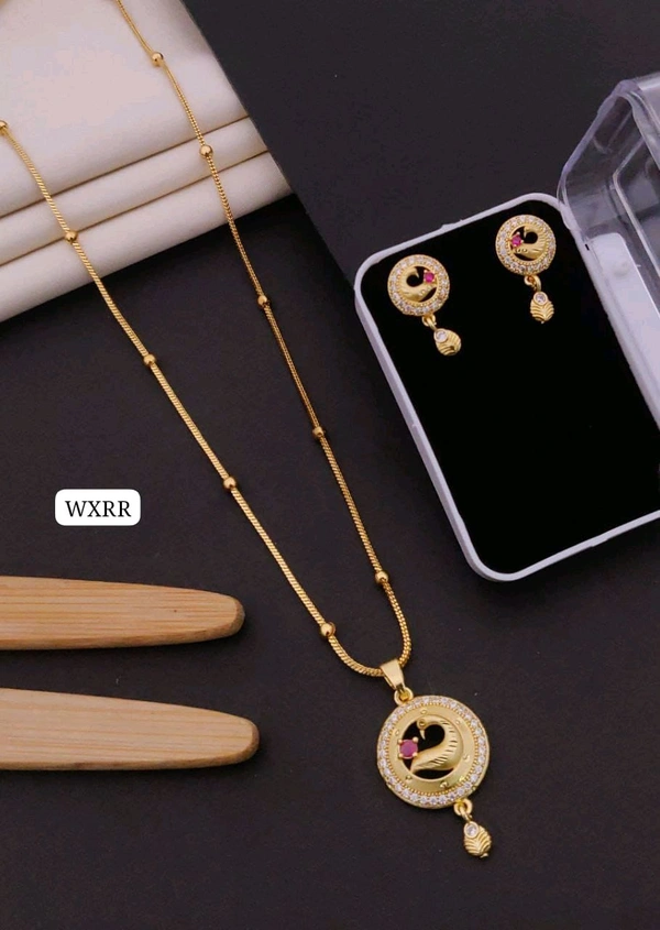 Kanaf ๐ซ KANAF Fancy AD Pendant Set with Fancy Chain | 1 Gram Forming Gold Plated | 18" Chain | Daily Wear Jewellery