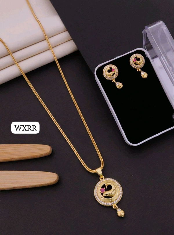 Kanaf 💫 KANAF Fancy AD Pendant Set with Fancy Chain | 1 Gram Forming Gold Plated | 18" Chain | Daily Wear Jewellery