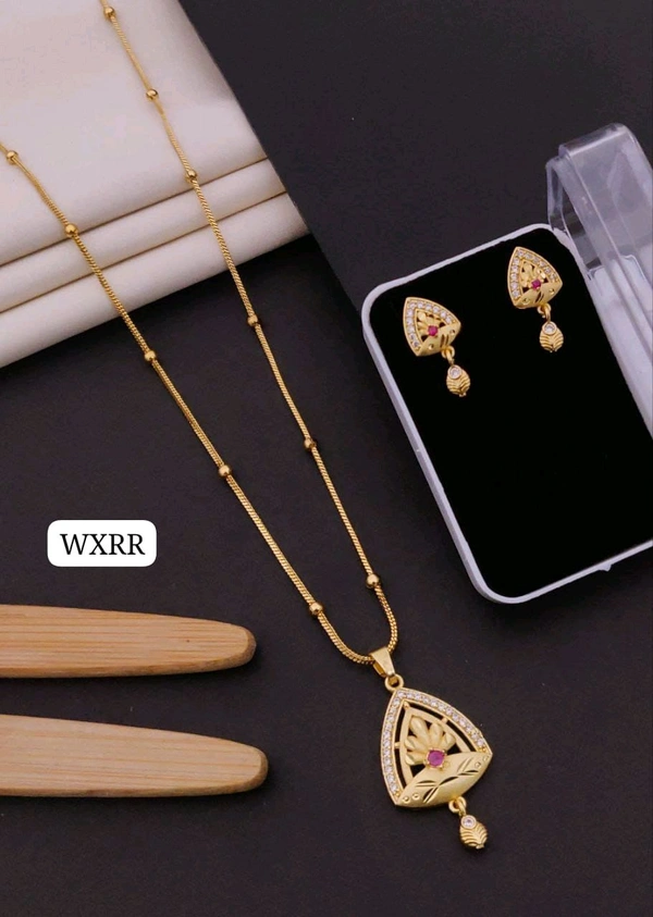 Kanaf 💫 KANAF Fancy AD Pendant Set with Fancy Chain | 1 Gram Forming Gold Plated | 18" Chain | Daily Wear Jewellery