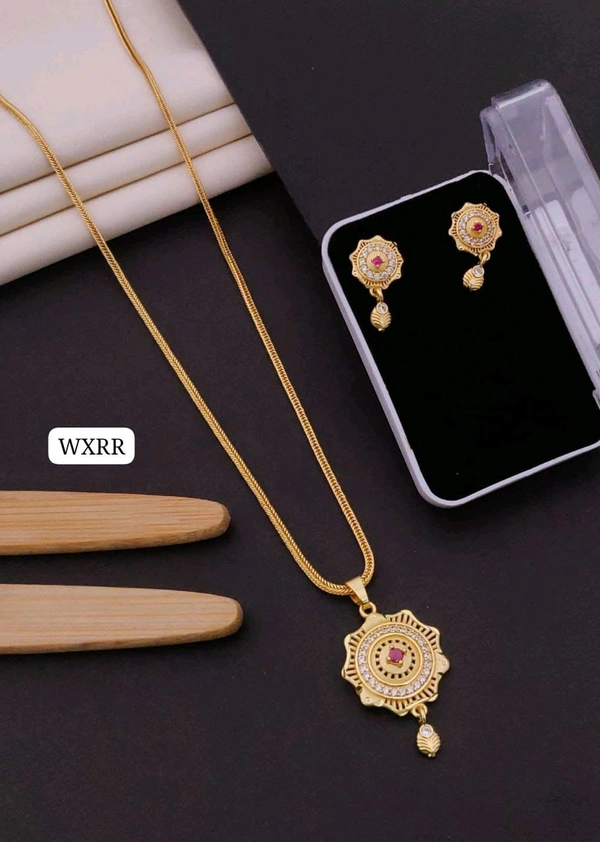 Kanaf 💫 KANAF Fancy AD Pendant Set with Fancy Chain | 1 Gram Forming Gold Plated | 18" Chain | Daily Wear Jewellery