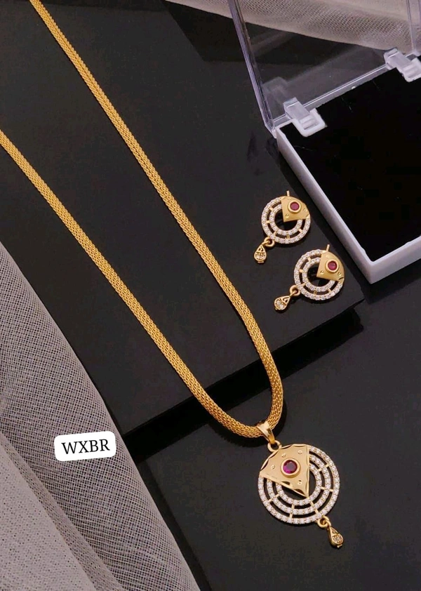 Kanaf ๐ KANAF AD Pendant Set with 18" Gope Chain | Brass Micro Gold Plated Necklace with Earrings | Elegant Daily & Party Wear Jewellery for Women