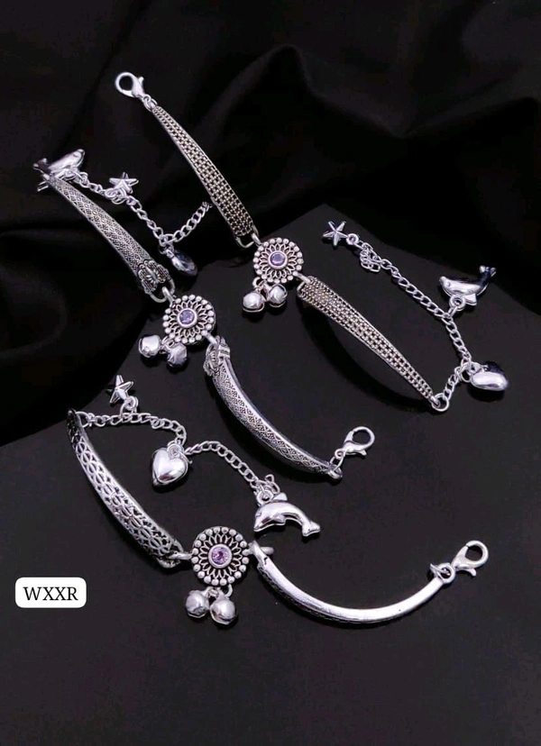 Kanaf 💫 KANAF Fancy AD Silver Oxidised Bracelet Combo | Set of 3 | Stylish Antique Design | Free Size | Daily & Party Wear