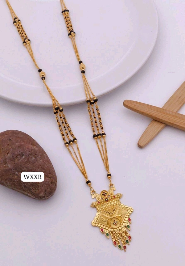 Kanaf 💫 KANAF Fancy Pinjra Kharap Chain Mangalpot | 3-Line 36” | Brass Micro Gold Plating | Traditional Daily Wear