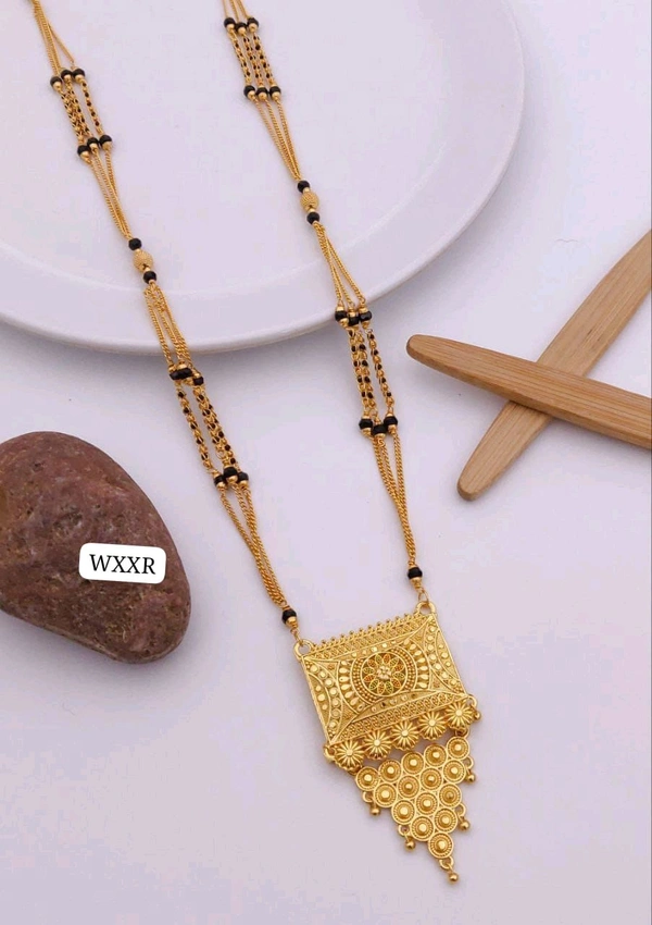 Kanaf 💫 KANAF Fancy Pinjra Kharap Chain Mangalpot | 3-Line 36” | Brass Micro Gold Plating | Traditional Daily Wear