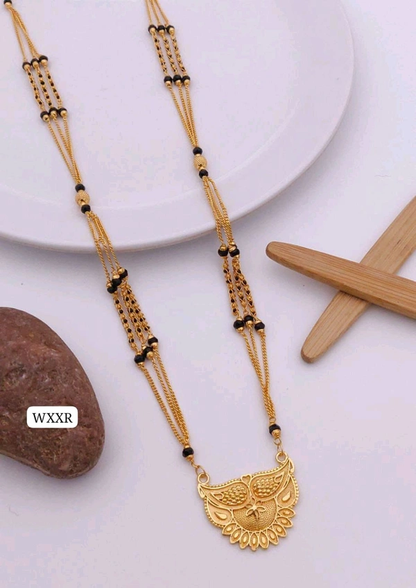 Kanaf 💫 KANAF Fancy Pinjra Kharap Chain Mangalpot | 3-Line 36” | Brass Micro Gold Plating | Traditional Daily Wear Jewellery