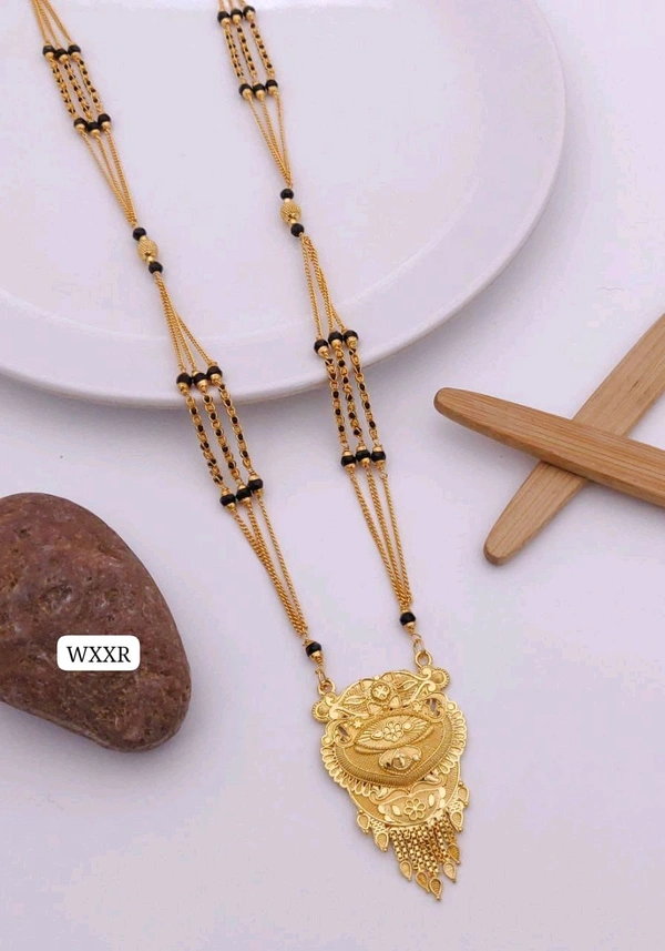 Kanaf ๐ KANAF Fancy Pinjra Kharap Chain Mangalpot | 3 Line 36" with Fancy Pendant | Brass Micro Gold Plated Daily Wear Jewellery for Women