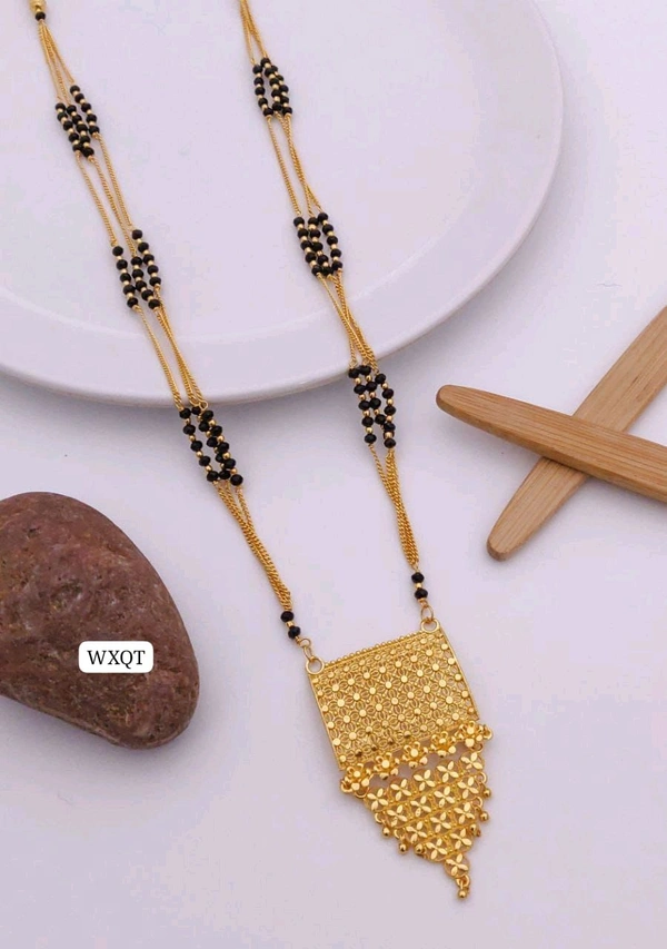 Kanaf π« KANAF Fancy 5Γ5 Crystal Mangalpot | 3-Line 36β | Brass Micro Gold Plating | Traditional Long Necklace for Daily & Festive Wear