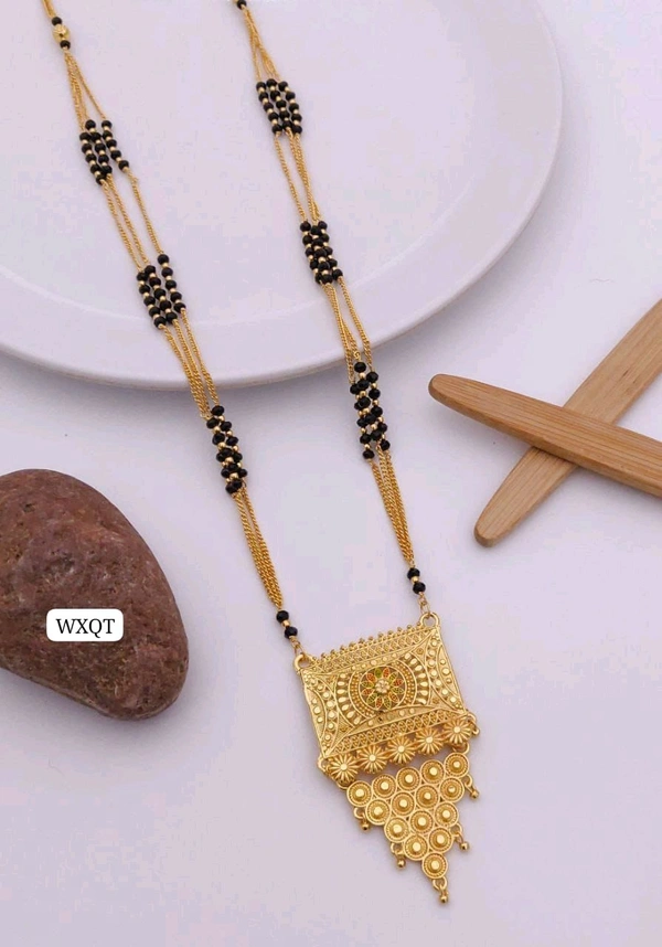 π« KANAF Fancy 5Γ5 Crystal Mangalpot | 3-Line 36β | Brass Micro Gold Plating | Traditional Long Necklace for Daily Wear