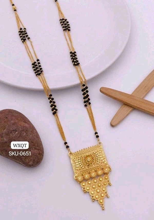 π« KANAF Fancy 5Γ5 Crystal Mangalpot | 3-Line 36β | Brass Micro Gold Plating | Traditional Long Necklace for Daily Wear