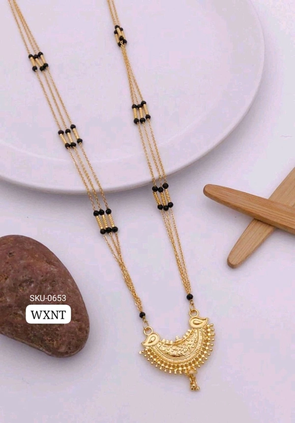 π« KANAF Fancy CNC Pip Satari Mangalpot | 3-Line 36β | Brass Micro Gold Plating | Elegant Daily Wear Traditional Necklace