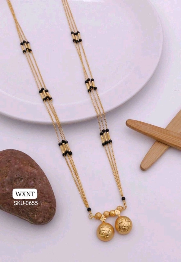 π« KANAF Fancy CNC Pip Satari Mangalpot | 3-Line 36β | Brass Micro Gold Plating | Elegant Daily Wear Long Necklace with Fancy Vati Design