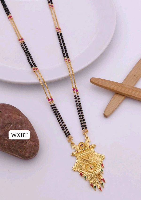 π«Β KANAF Fancy Hydro Crystal Methi Kiriya Mangalpot | 2-Line 36β | Brass Micro Gold Plating | Elegant Daily Wear Necklace with Fancy MS Pendant / Fancy Vati Design