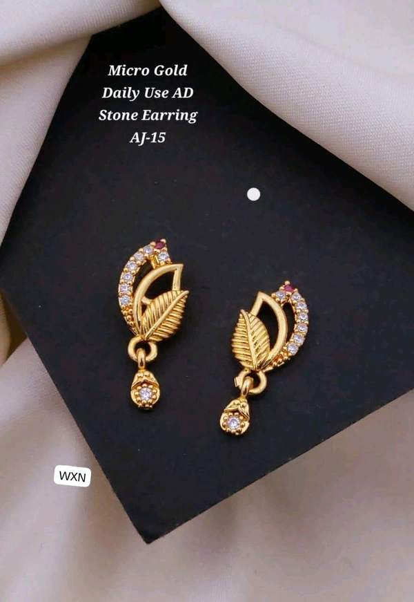 Kanaf 💫 KANAF Micro Gold AD Stone Earrings AJ-15 | Elegant Daily Wear Leaf Design Earrings for Women and Girl