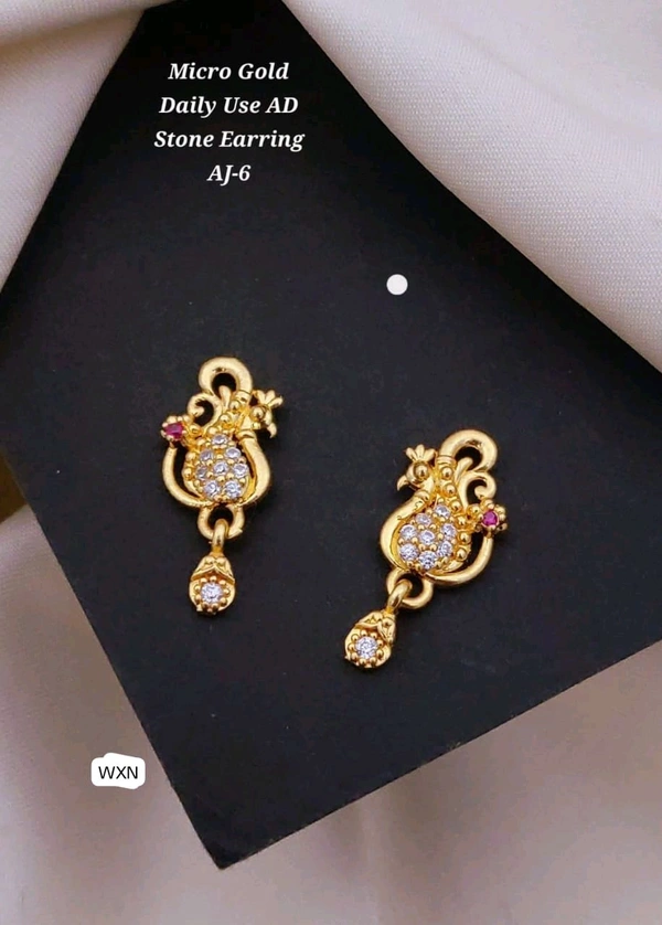 Kanaf ✨ KANAF Micro Gold AD Stone Earrings AJ-6 | Elegant Drop Design | Daily & Party Wear for Women and Girls