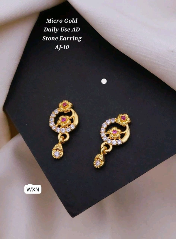 ✨ KANAF Micro Gold AD Stone Earrings AJ-6 | Elegant Drop Design | Daily & Party Wear for Women and Girls