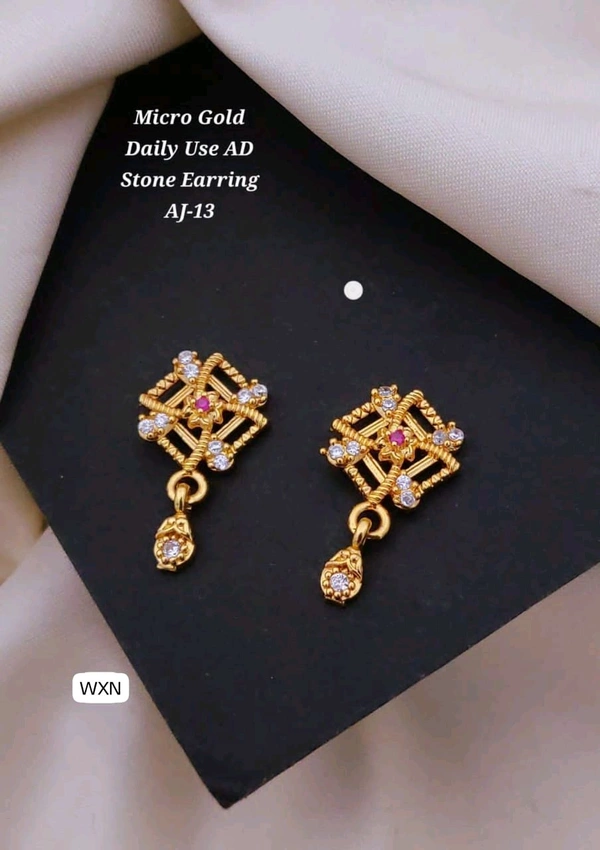 ✨ KANAF Micro Gold AD Stone Earrings AJ-6 | Elegant Drop Design | Daily & Party Wear for Women and Girls