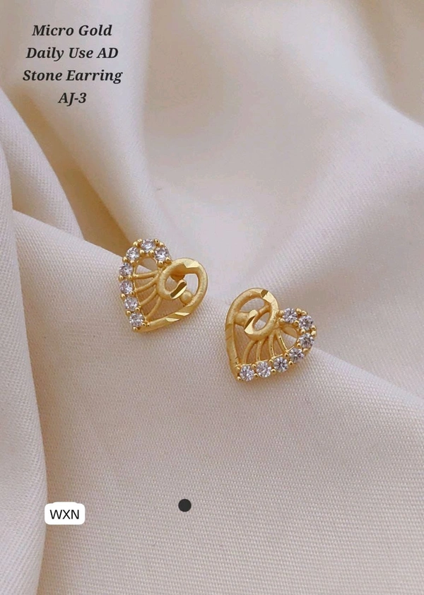 Kanaf ๐ KANAF Micro Gold AD Stone Earrings AJ-3 | Heart Shape Daily Wear Earrings for Women & Girls