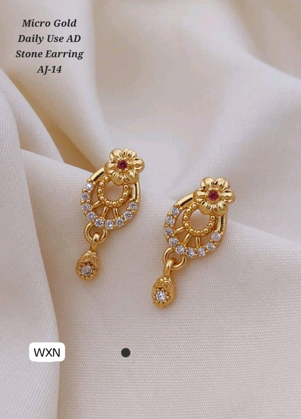Kanaf 🌸 KANAF Micro Gold AD Stone Earrings AJ-14 | Floral Drop Design | Elegant Daily Wear for Women & Girls