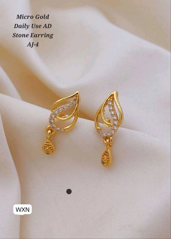 Kanaf 🌿 KANAF Micro Gold AD Stone Earrings AJ-4 | Leaf Design Drop Earrings | Daily & Party Wear for Women & Girls