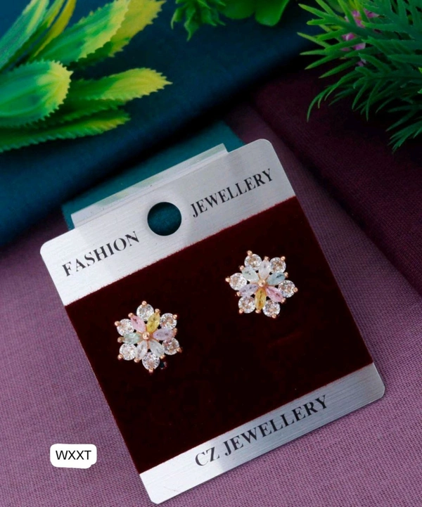 Kanaf 🌸 KANAF CZ Stone Floral Stud Earrings | Multicolor Petal Design | Elegant Daily & Party Wear for Women & Girls