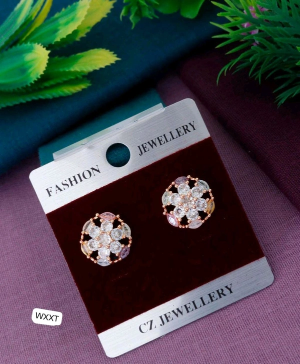 Kanaf 🌸 KANAF CZ Stone Round Floral Stud Earrings | Multicolor Petal Design | Elegant Daily & Party Wear for Women & Girls