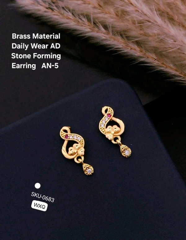 Kanaf ✨ KANAF Brass Material Daily Wear AD Stone Forming Earrings | Elegant Floral & Curve Design | Lightweight Jewellery (AN-5)