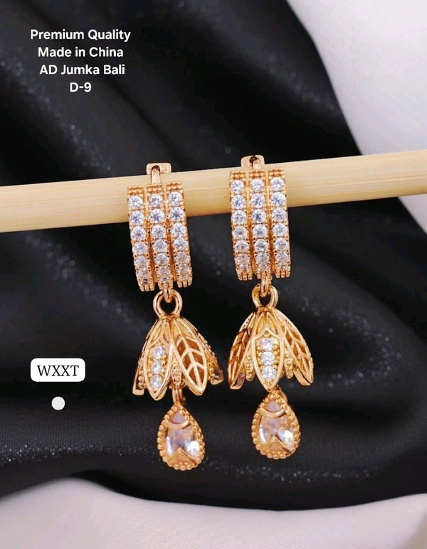 Kanaf ✨ KANAF Premium Quality AD Jumka Bali Earrings | Rose Gold Plated Designer Drop Earrings | Made in China (D-9)