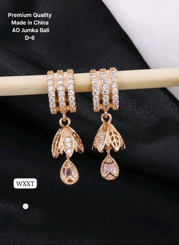 Kanaf ✨ KANAF Premium Quality AD Jumka Bali Earrings | Imported Rose Gold Plated Designer Earrings | Made in China (D-6)