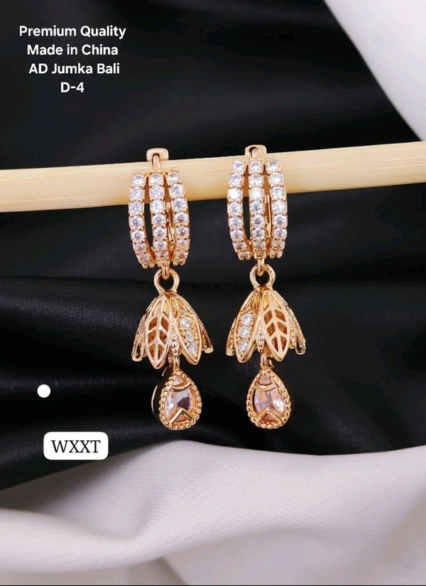 Kanaf ✨ KANAF Premium Quality AD Jumka Bali Earrings | Rose Gold Designer Earrings | Imported Shine Finish | Made in China (D-4)