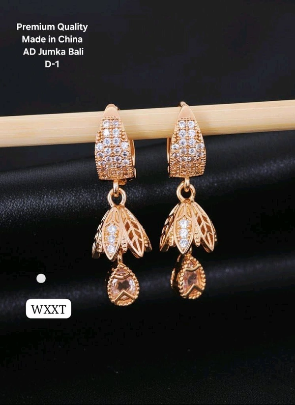 Kanaf ✨ KANAF Premium Quality AD Jumka Bali Earrings | Rose Gold Designer Drop Earrings | Imported Shine Finish | Made in China (D-1)