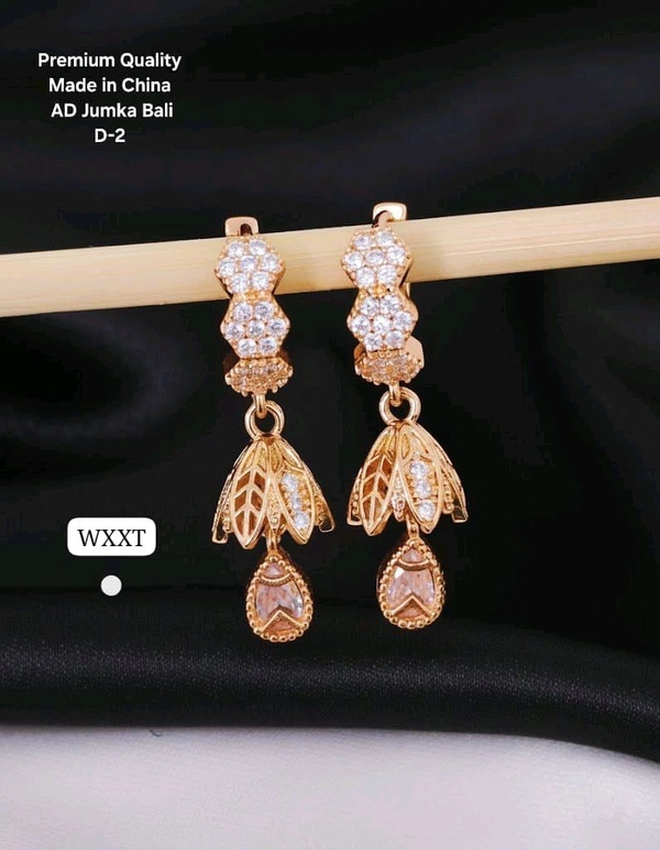 Kanaf ✨ KANAF Premium Quality AD Jumka Bali Earrings | Hexa Design Rose Gold Finish | Imported Shine | Made in China (D-2)