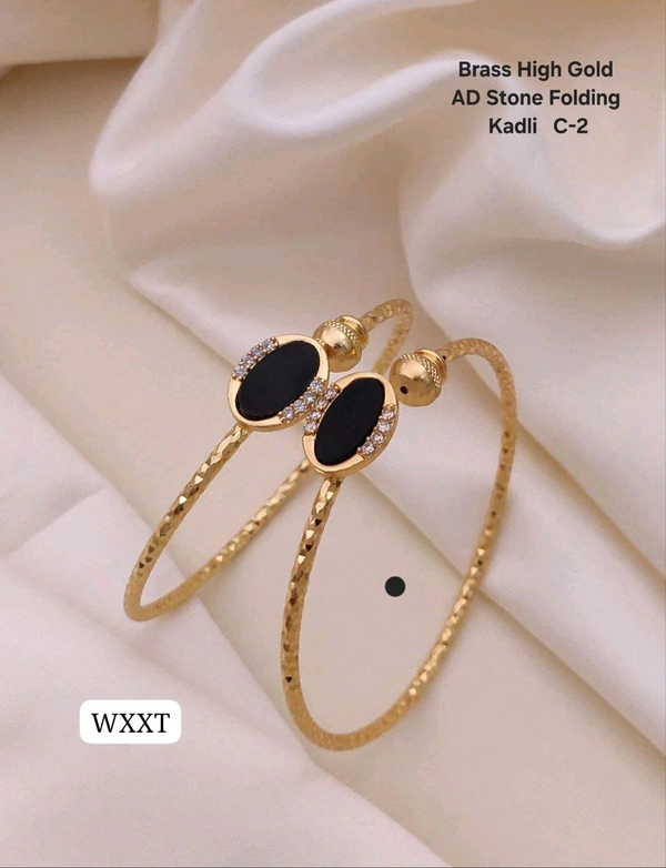 Kanaf ✨ KANAF Brass High Gold AD Stone Folding Kadli | Elegant Black Oval Design | Daily Wear Traditional Bangle Set | Model – C-2