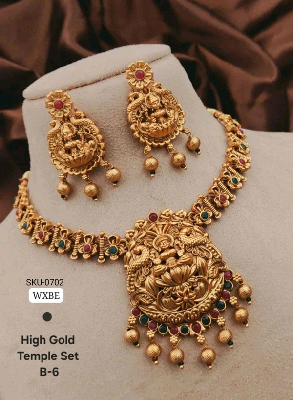 π« KANAF High Gold Temple Necklace Set | Traditional Lakshmi Design with Earrings | Antique Matte Finish | Model β B-6