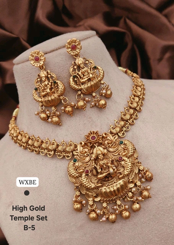 Kanaf ๐ซ KANAF High Gold Temple Necklace Set | Antique Goddess Lakshmi Design | Premium Bridal Jewellery with Earrings | Model โ B-5