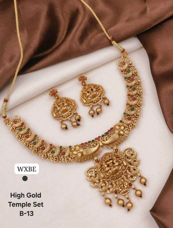 Kanaf ๐ซ KANAF High Gold Temple Necklace Set | Antique Goddess Lakshmi Design | Premium Bridal Jewellery with Earrings | Model โ B-13