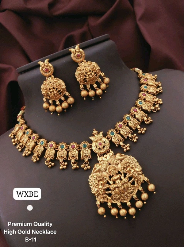 Kanaf ๐ซ KANAF Premium High Gold Temple Necklace Set | Goddess Lakshmi Design | Antique Traditional Bridal Jewellery with Earrings | Model โ B-11