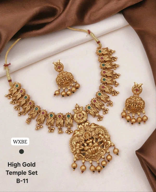 Kanaf 💫 KANAF High Gold Temple Necklace Set | Goddess Lakshmi Design | Traditional Antique Bridal Jewellery with Earrings | Model – B-11