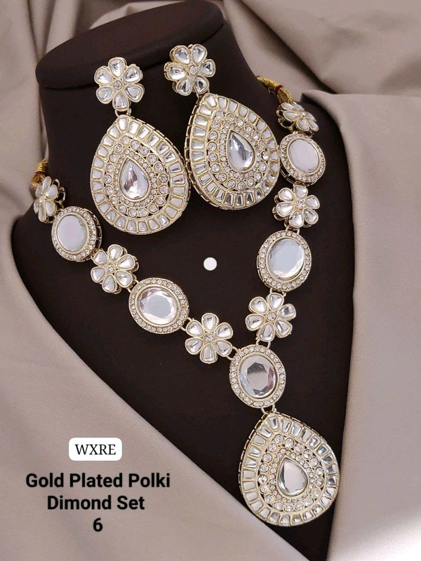 Kanaf π KANAF Gold Plated Polki Diamond Necklace Set | Bridal Kundan-Style Jewellery | Traditional Party Wear Necklace with Earrings | Model β 6
