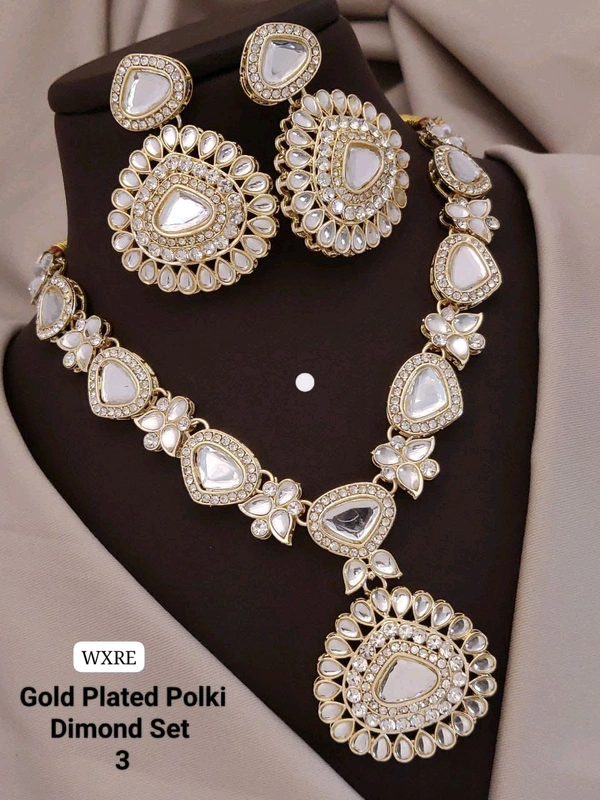 Kanaf π KANAF Gold Plated Polki Diamond Necklace Set | Bridal Kundan-Style Jewellery | Elegant Party & Wedding Wear | Model β 3