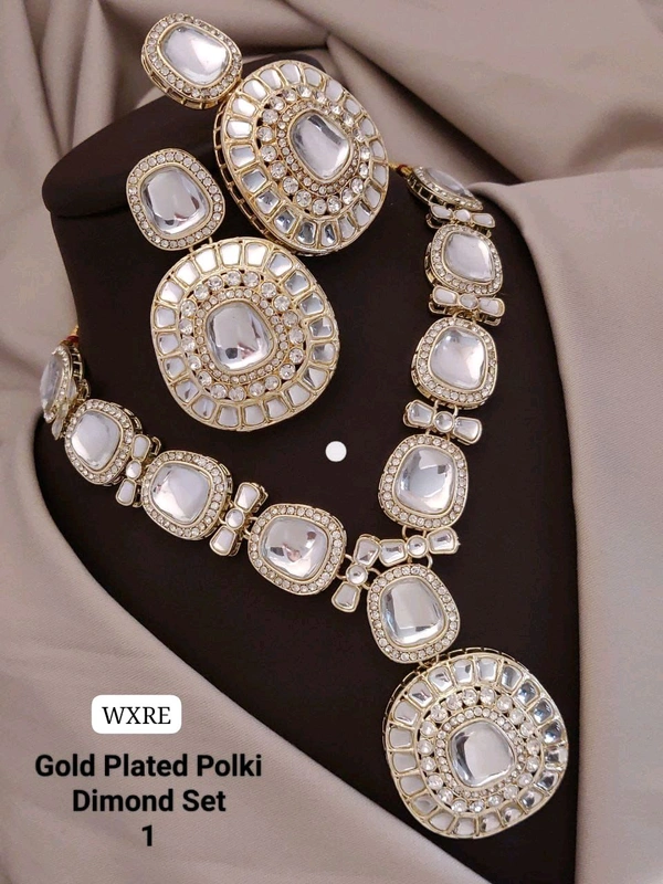 Kanaf π KANAF Gold Plated Polki Diamond Necklace Set | Royal Bridal Jewellery | Premium Party & Wedding Wear | Model β 1