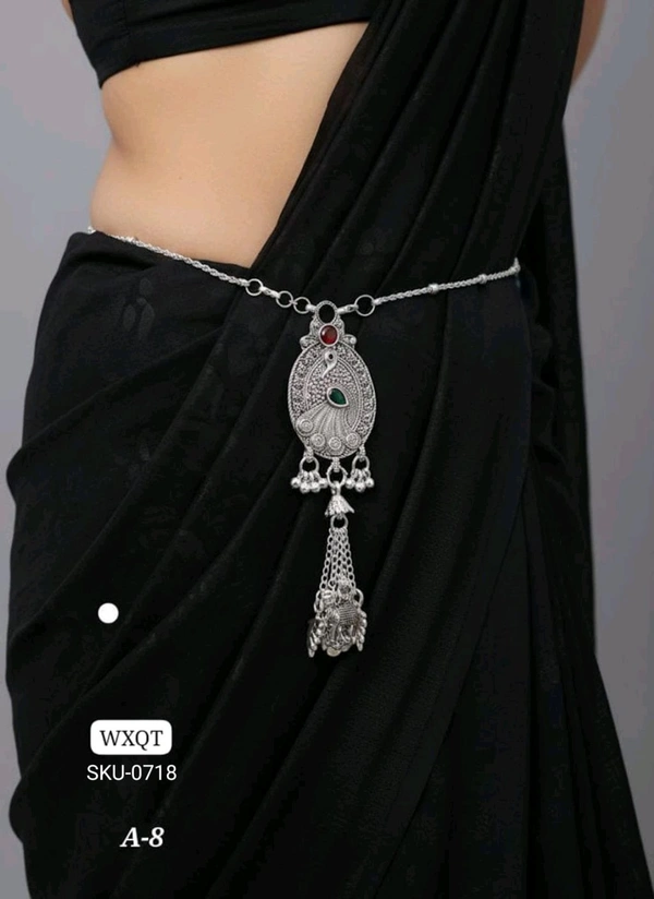 βοΈ KANAF Silver Oxidized Waist Belt | Antique Temple Design Kandora with Multi-Stone Detailing | Model β A-8