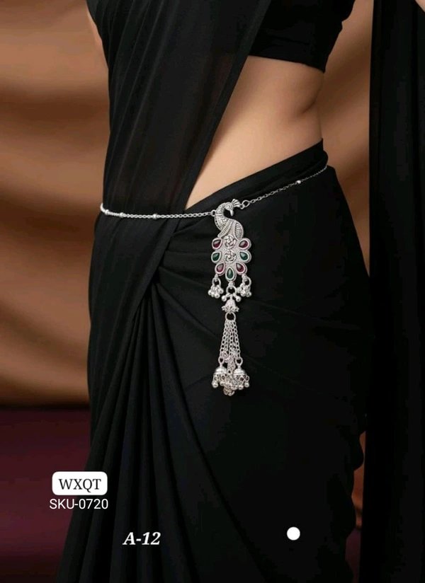 π©Ά KANAF Silver Oxidized Waist Belt | Elegant Peacock Design Kandora | Traditional Saree Accessory | Model β A-12