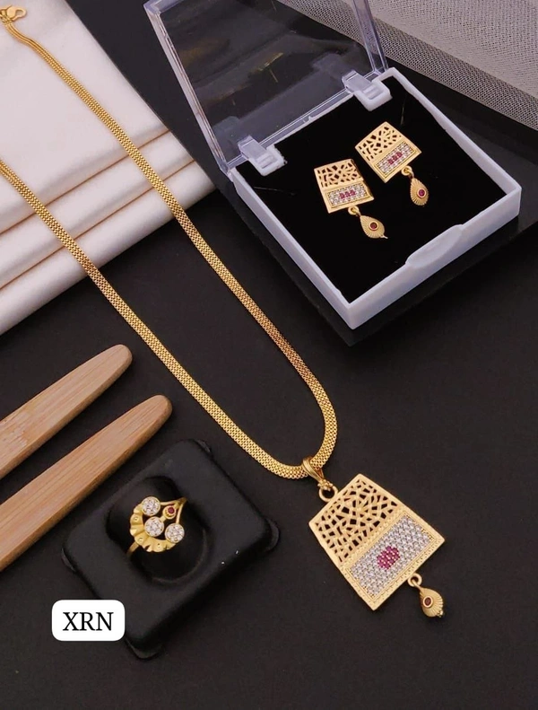 Kanaf 💫 KANAF CZ AD 1 Gram Forming Pendant Tops Set with Adjustable Ring | Micro Gold Plating | Daily Wear | Elegant Designer Finish