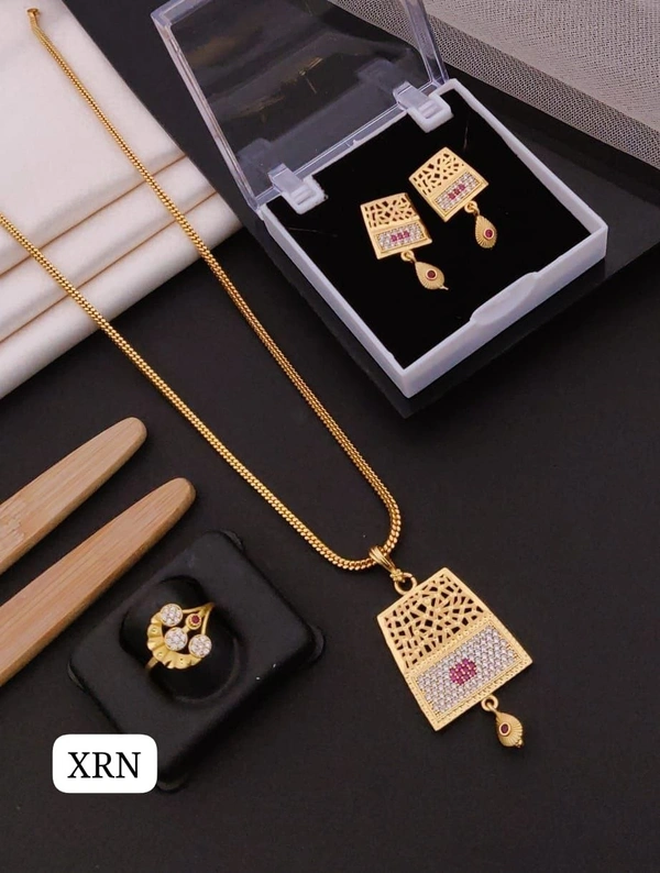 Kanaf 💫 KANAF CZ AD 1 Gram Forming Pendant Tops Set with Adjustable Ring | Gold Plating | Daily Wear | Premium Brass Finish